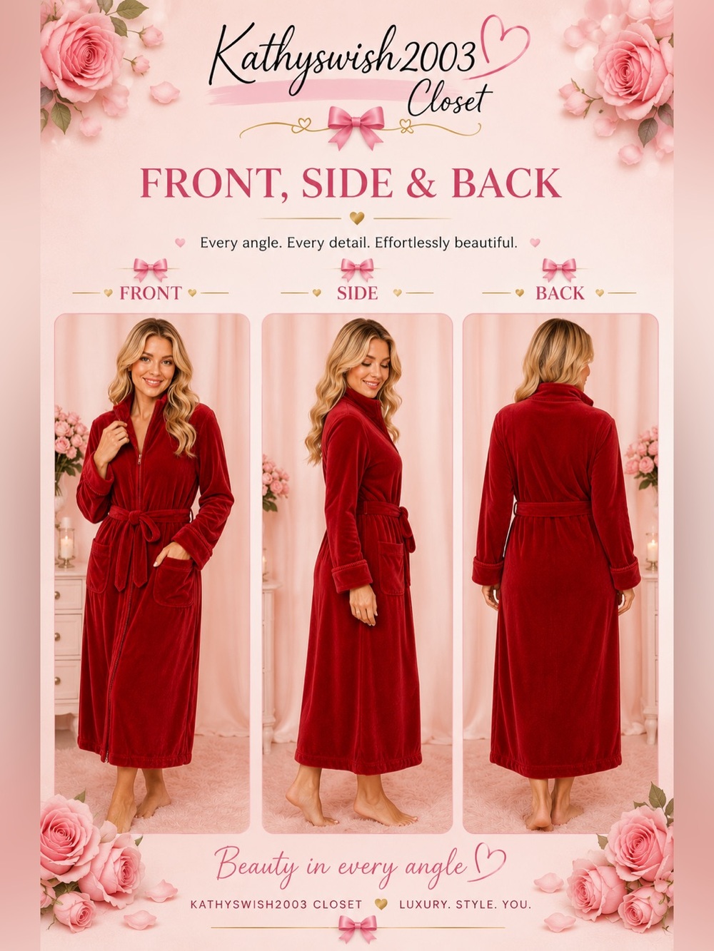 Nordstrom Rich Red Long Sleeve Velour Bathrobe - Picture 2 of 16